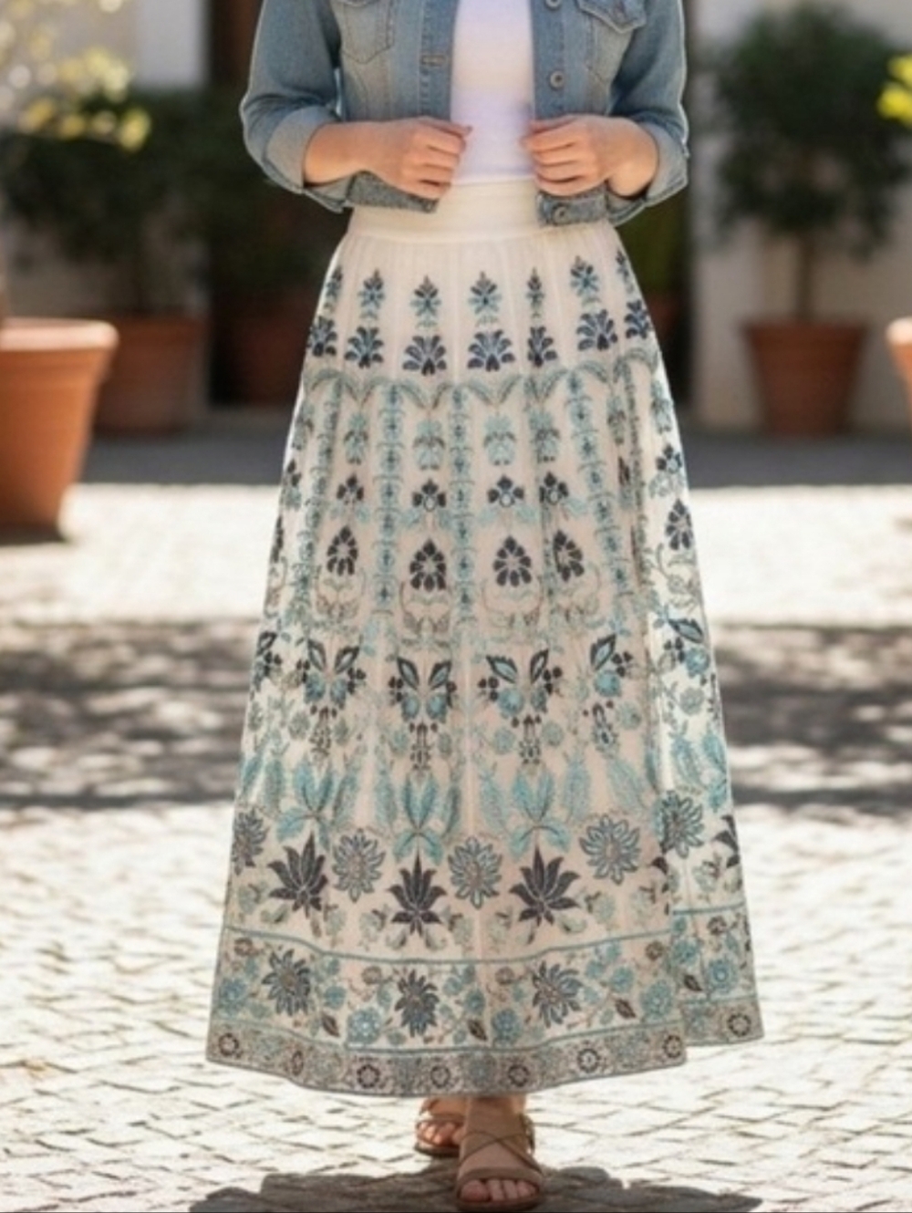 Soft Surrounding Icon Alexandria Skirt Aqua Scroll - Picture 14 of 14